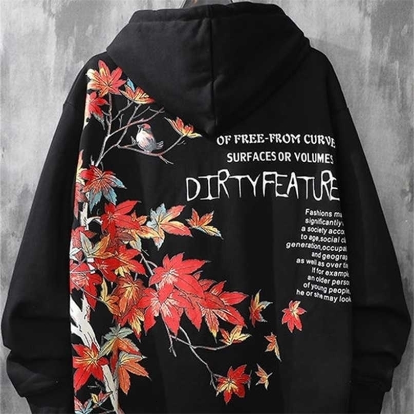 Autumn and winter hooded male trend Chinese style national maple leaf printing hoodies loose wild Harajuku couple hoodie 211014wtt
