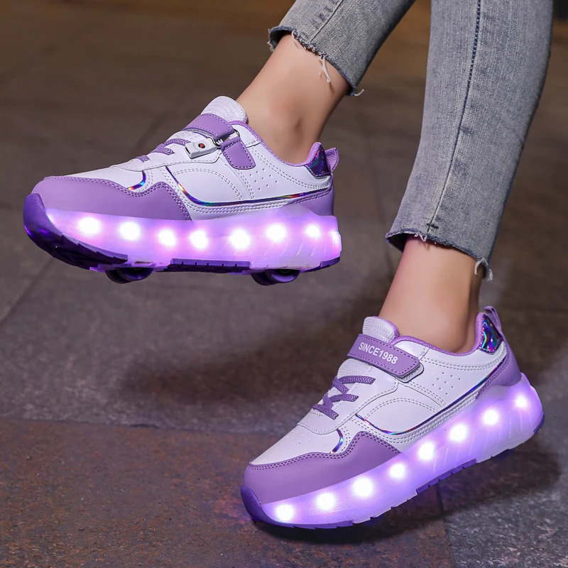 Luminous Roller Skate Shoes Wheels Removeable Sneakers Kids Roller Shoes USB Charge Light Up Sport Skate Board Shoes Boys Girls 250922