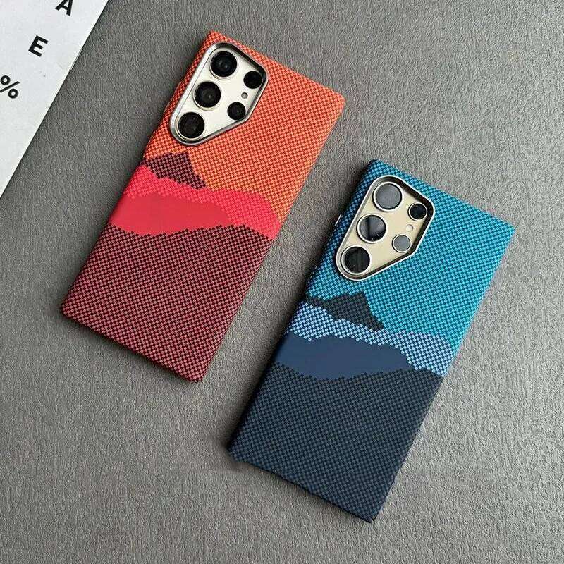 Carbon Fiber Texture Plastic Magsafe Magnetic Case For Samsung S25 S24 S23 Ultra Plus Armor Alloy Lens Protect Cover