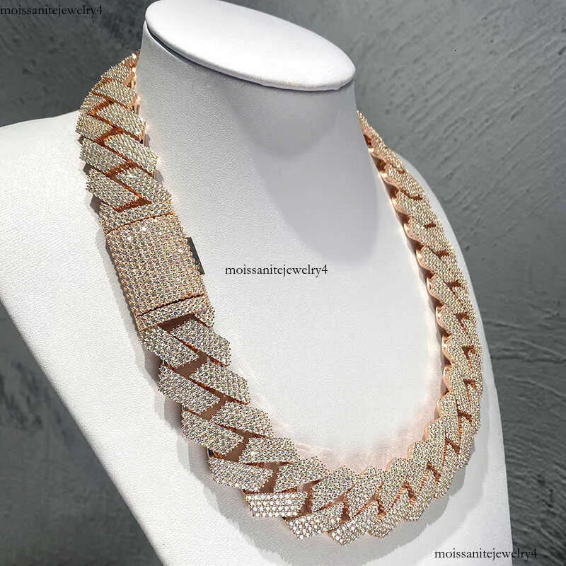 Thick Mens Hip Hop Dia Necklace Sier Iced Out 4 Row Cluster 24mm Moissanite Cuban Chain