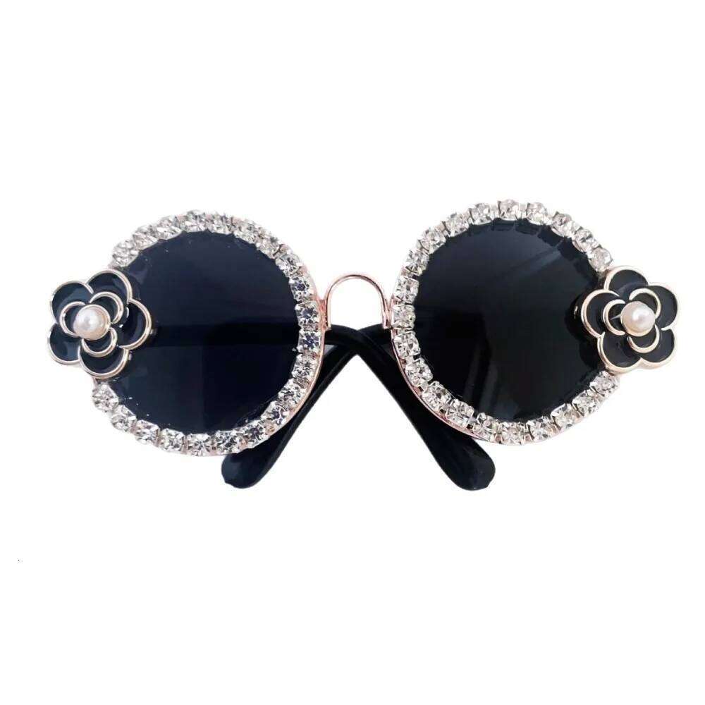 Coco Tweed Dog Sunglasses,Pet Sunglasses with Sparkling Rhinestones & Camellia Flower,Fit Tiny Puppy-Chic Outdoor Accessory