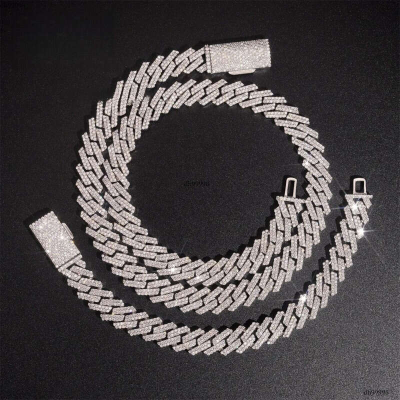 Hot Sale Straight 12mm Two Row Hip Hop Iced Out Sterling Sier Moissanite Necklace Cuban Link Chain