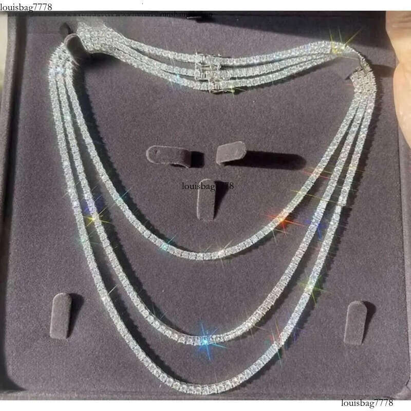 Rinntin SMN Premium Iced Crystal Tennis Moissanite Necklace Chain VVS Clarity 14kt Sterg Sier 7-24 Inch Mossanite Jewelry