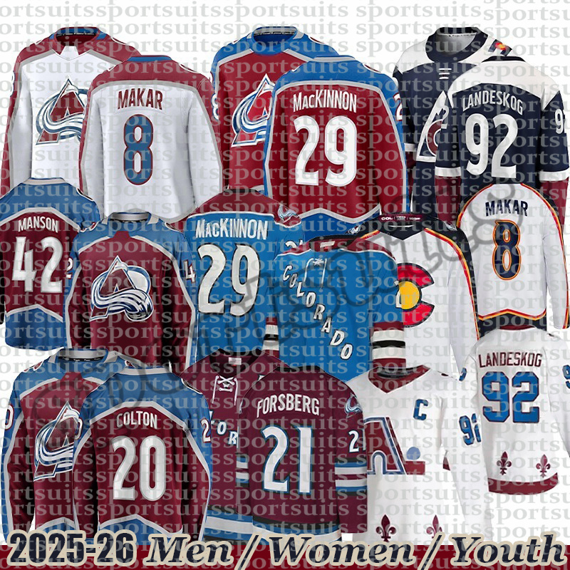 # 29 Nathan MacKinnon colorado hockey jersey avalanches jersey 8 Cale Makar Brent Burns Gabriel Landeskog Brock Nelson Sakic Valeri Nichushkin De