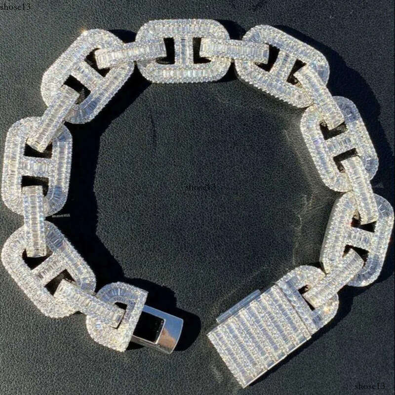 Ice out bracelet moissanite chain Vvs Cuban Chain Link Baguette Moissanite Dia Mariner