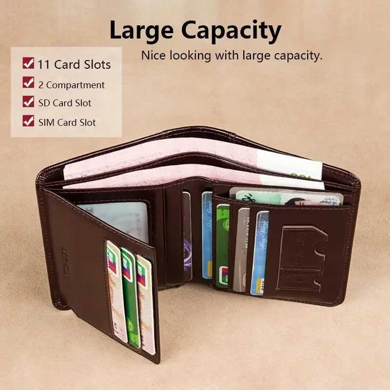 Genuine Leather Wallet for Men with RFID Trifold Business Short Small Cowskin Purse with ID Window and Card Holder H250929