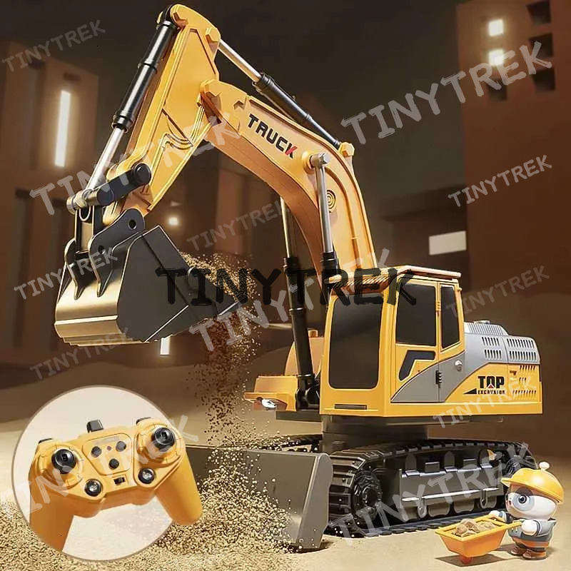 Alloy Remote Control Toy Car with Lights Sound Effect Electric Excavator Automobile Engineering Vehicle Children Gifts Y240809