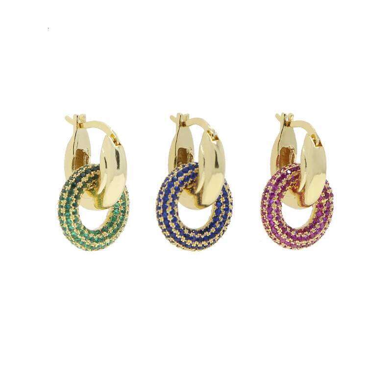 5 Colors White Green Blue Red Cubic Zirconia CZ Geometric European Women Simple Double Circle Dangle Earring