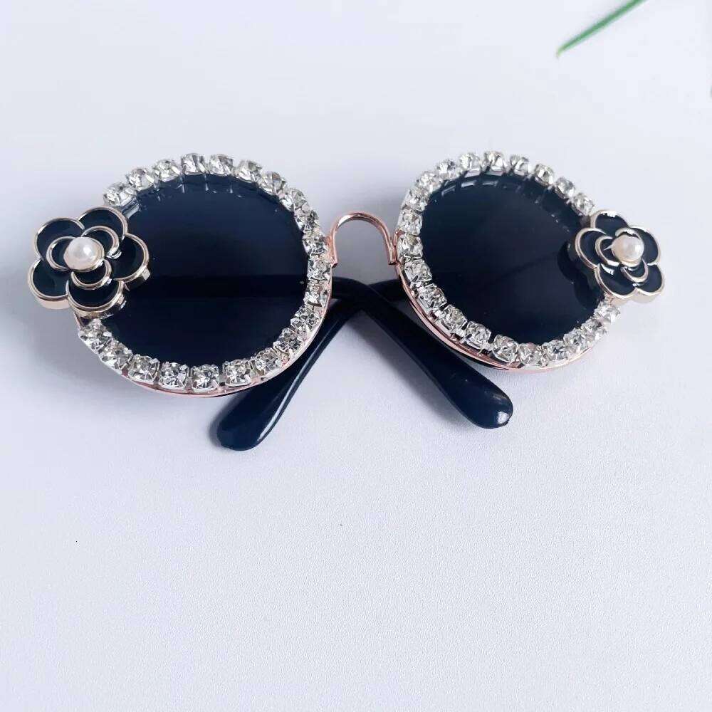 Coco Tweed Dog Sunglasses,Pet Sunglasses with Sparkling Rhinestones & Camellia Flower,Fit Tiny Puppy-Chic Outdoor Accessory