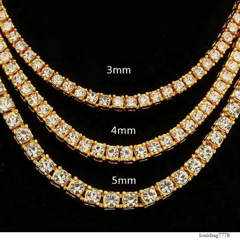 Designer mens hiphop chains dia one row tennis hip hop jewelry necklace 3mm 4mm sier rose gold crystal chain necklaces
