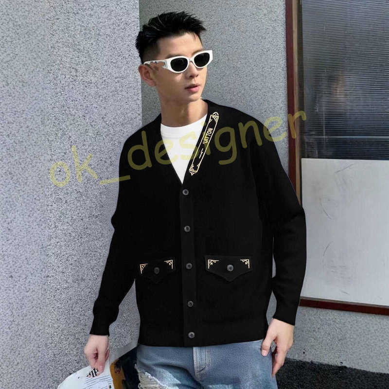 Designer Original High Version Autumn New Gold Thread Embroidery V-Neck Button Cardigan Knitted Wool Men And Women Sweater