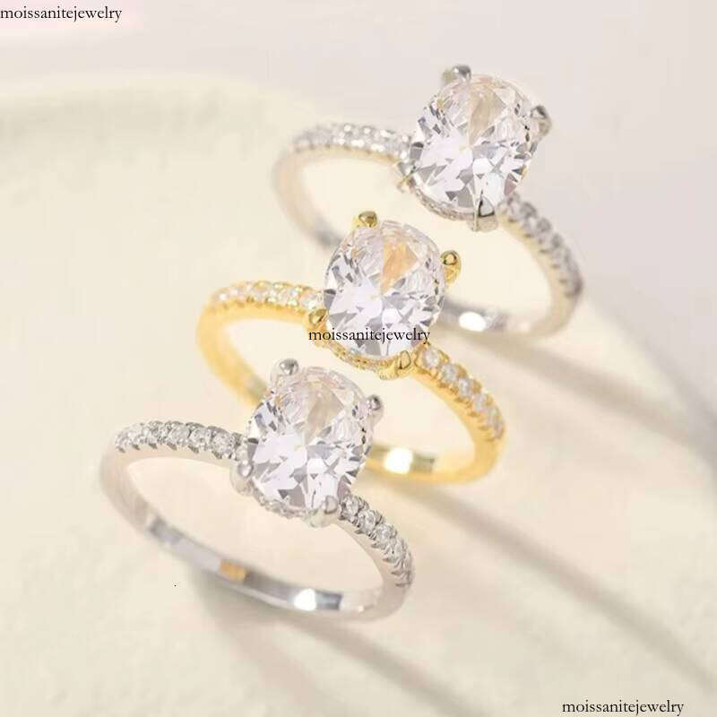 Rose Gold Plated Jewelry 3ct Classic Silver Iced Oval Diamond Women Silicon Stone Ring