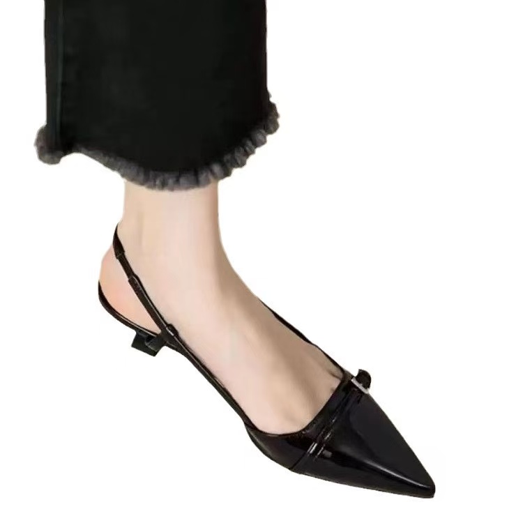 Free Shipping French Style Pointed Patent Leather Toe Cap Sandals For Women 2025 New Fairy Style Retro Versatile Slim Heel Empty Sandals