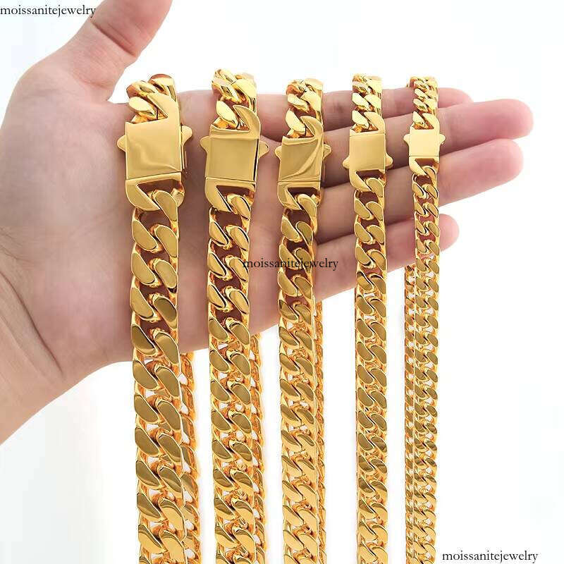 New Arrival sterling silver Four-Sided Polished Gold-Plated Miami Hip-Hop Cuban Chain Necklace