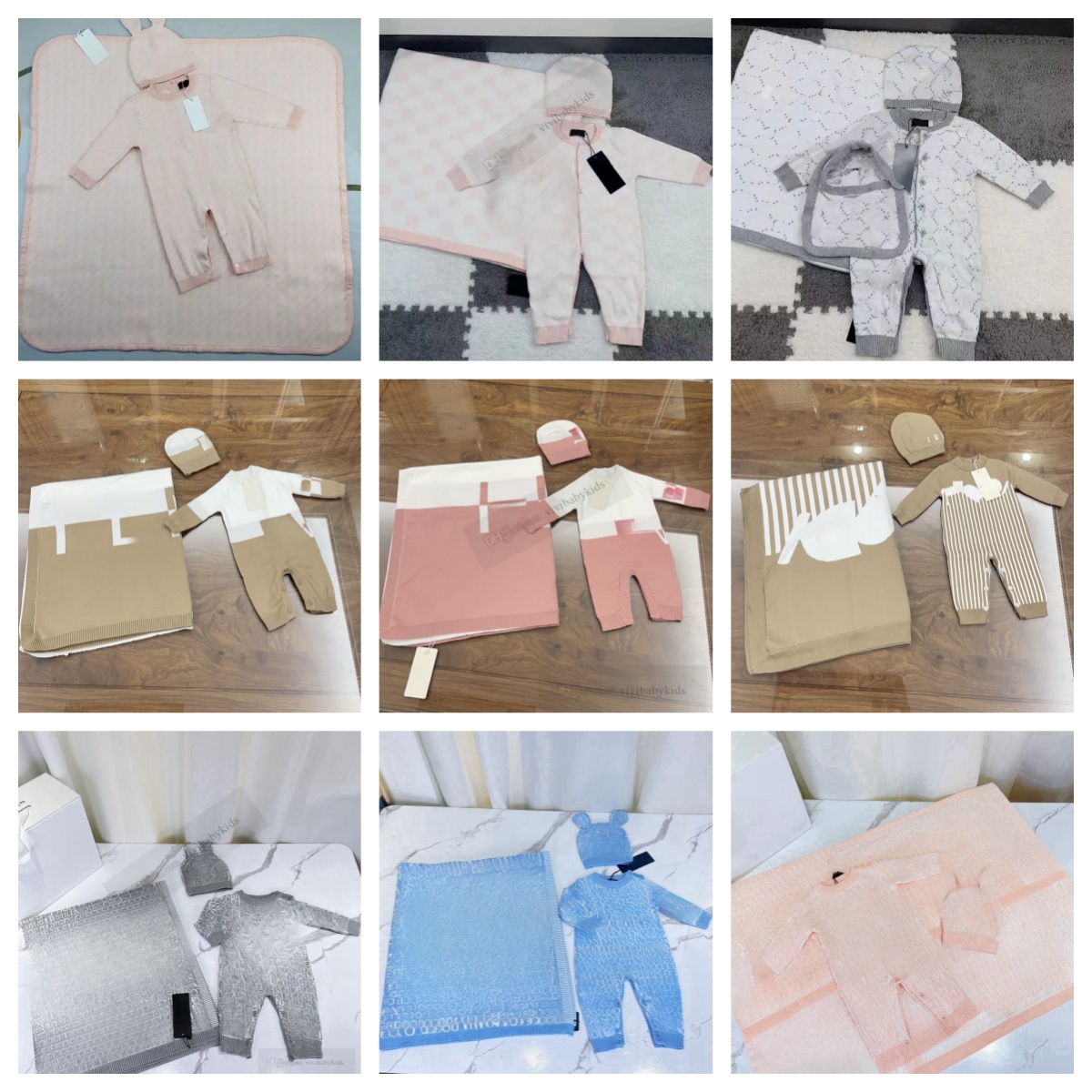 Designer Newborn letter jacquard Knitting Rompers Suits Babies Sleeping Wear Jumpsuit Soft Warm knitted Bedding Blankets bear Hat Infant clothing outfit S1079