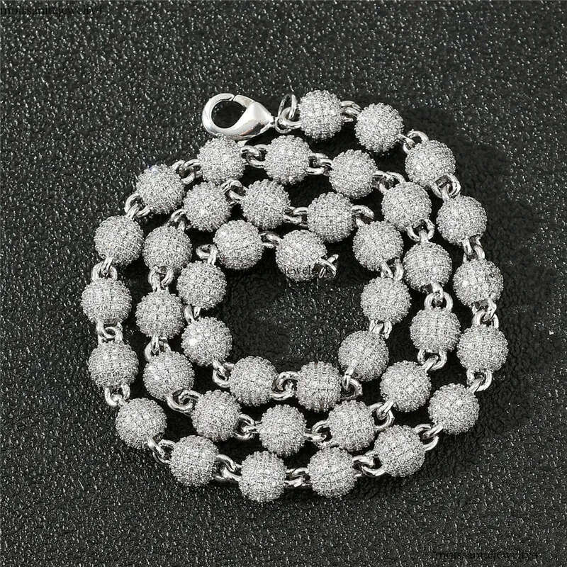 Mens Street Hip Hop 8mm 7-24inch Gold Sier Colors Bling CZ Round Beads Chain Necklace Bracelet Jewelry