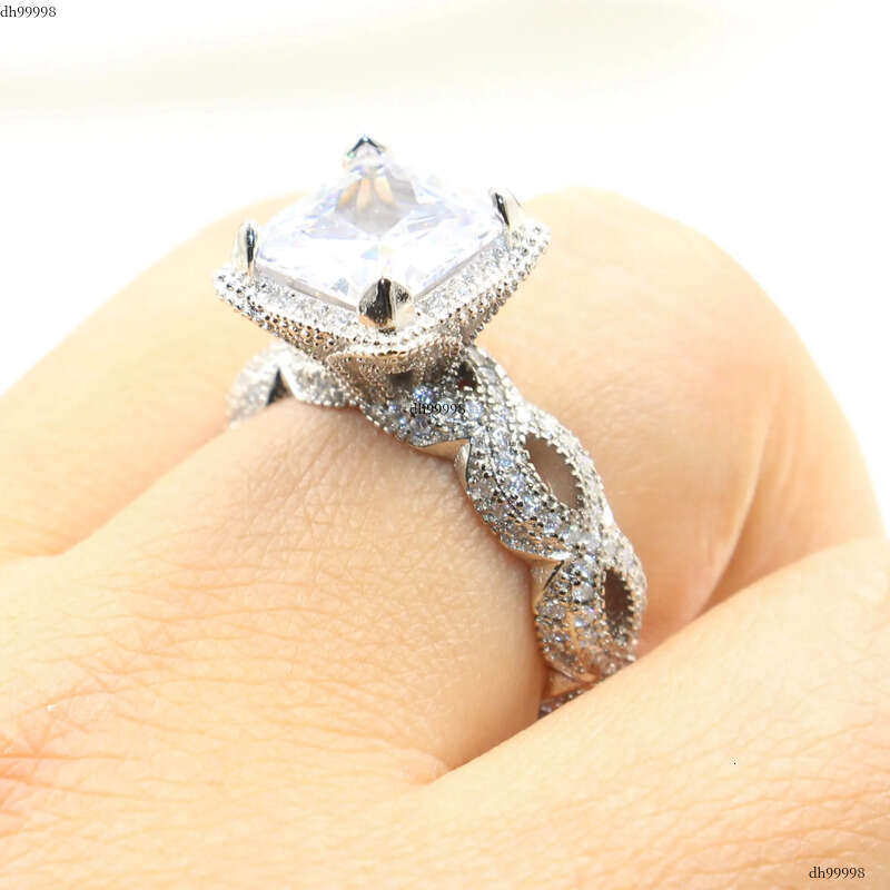 Size 5-10 Vintage Fashion Jewelry Sterling Sier Princess Cut White Topaz CZ Dia Women Wedding Band Ring For Lover Gift