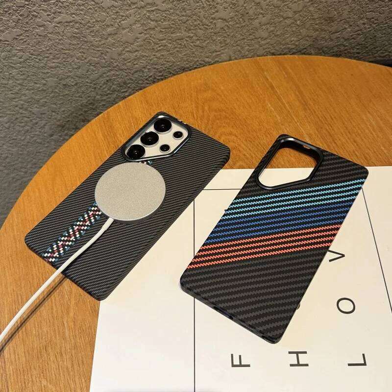 Carbon Fiber Texture Plastic Magsafe Magnetic Case For Samsung S25 S24 S23 Ultra Plus Armor Alloy Lens Protect Cover