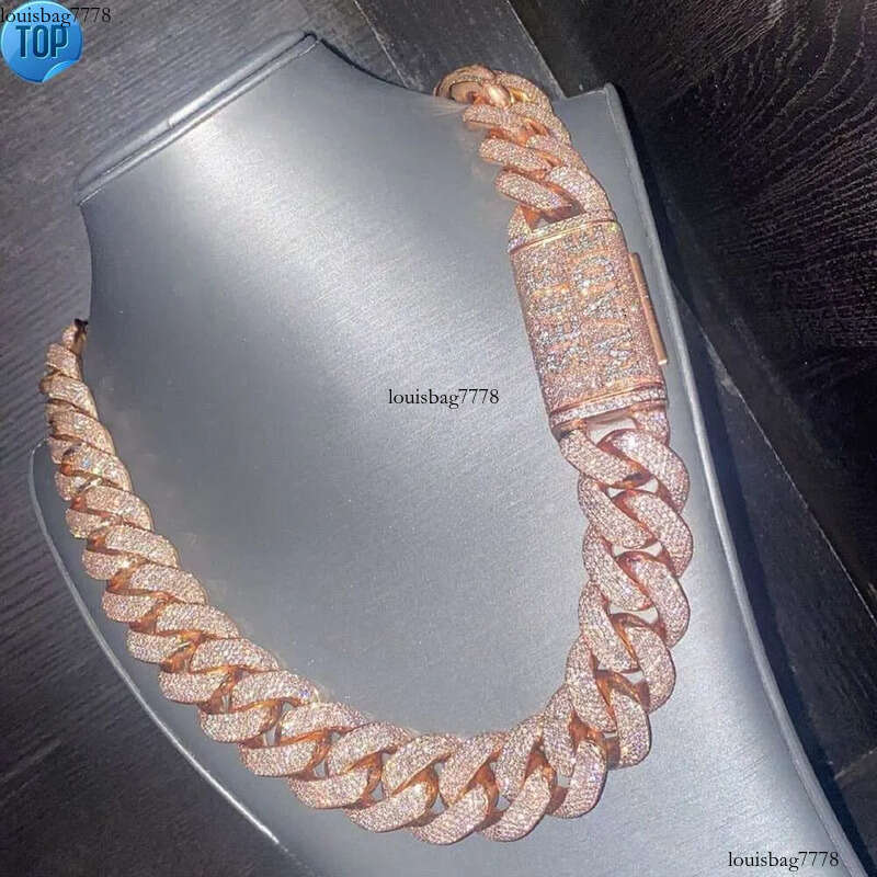 Rose Gold 24mm 5 Rows Vvs Dias Pass tester Sterling Sier Miami Cuban Chain Moissanite