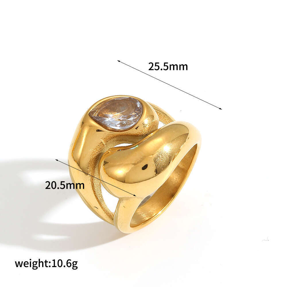 Diamond-encrusted Heart Titanium for Women, Personalized Fashionable High-end Water Drop Shaped Colored Diamond Stainless Steel Ring Jewelry