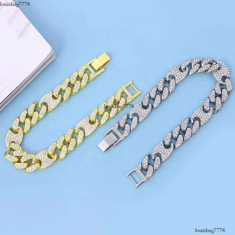 DHcollection DIY Iced Out Men's Jewelry Alloy and Bg Rhie Hip Hop 13mm Width Spliced Miami Chain Bracelet