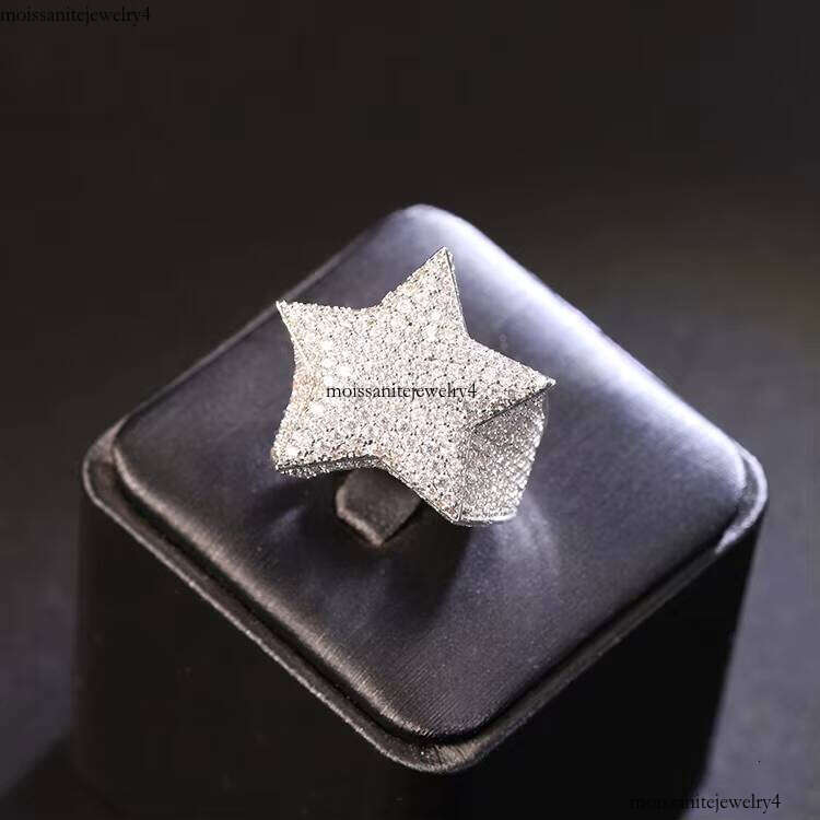 Yuying Hip-Hop Jewelry Star Pure Silver S Iced Moissanite Cuban Men's Ring