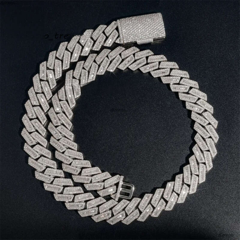15mm 18mm Hip Hop Fine Jewelry Baguette Dia Men Necklace Sterling Sier Fully VVS Moissanite Cuban Link Chain