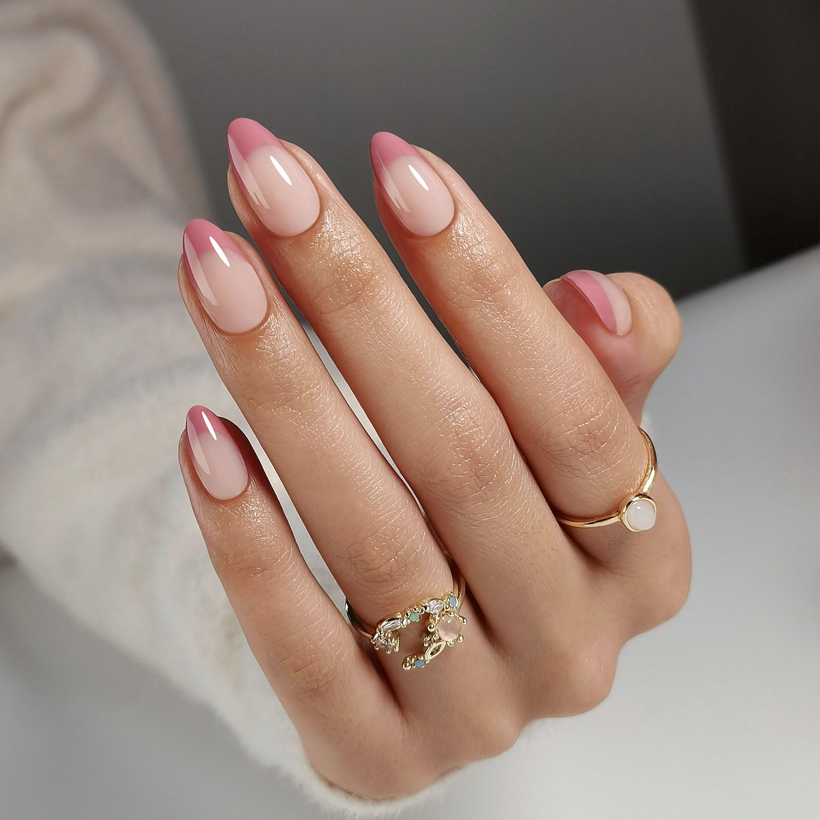 Prune French Press-on Fake Nails - Soft Gel Almond Nails with a Natural and Perfect Fit, 16 Sizes - 32 Reusable Fake Nails