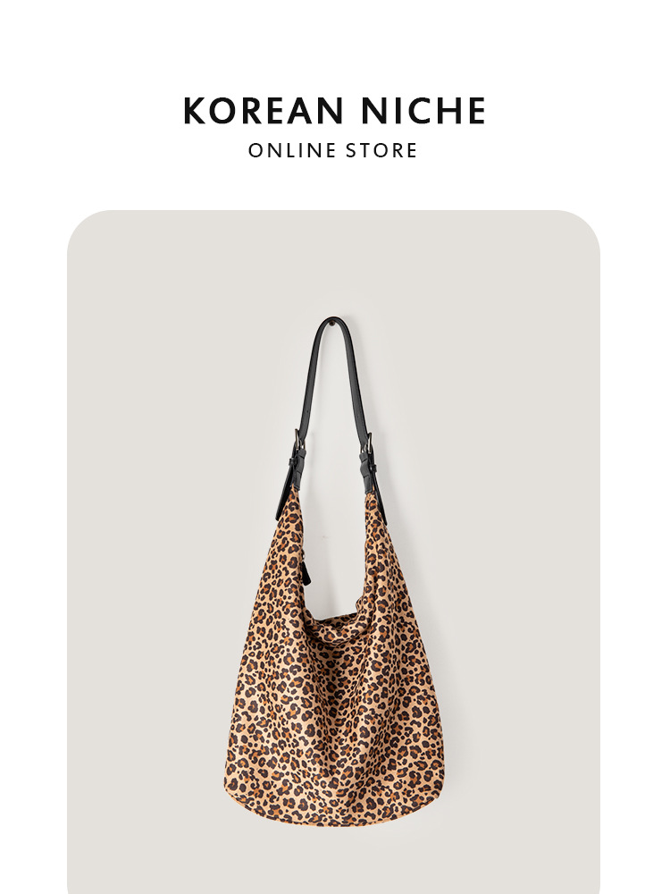 2025 New Japanese And Korean INS Niche Lazy Style Lightweight Large-Capacity Leopard Print Single-Shoulder Casual Versatile Tote Bag