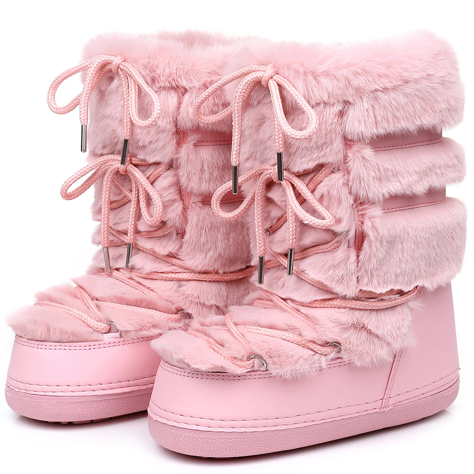 2025 Winter White Midcalf Boots Women Fur Boots Fluffy Fur Snow Boots Female Thick Fur Nonslip Cotton Boots 250922