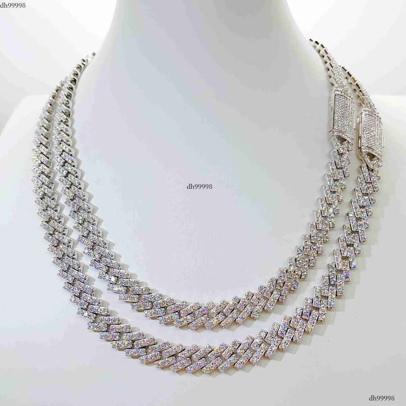 Pass Dia Tester Iced Out Vvs Moissanite Sterling Sier 10mm Cuban Link Chain