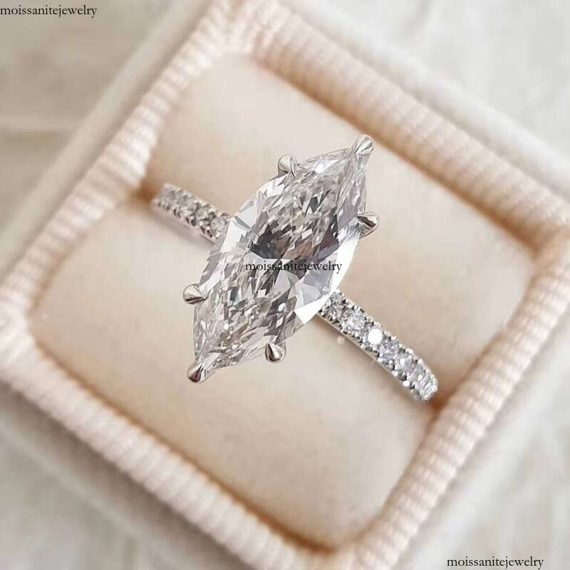 VVS moissanite ring Eternity Women's Jewelry Promise Sterling Silver Engagement Wedding Marquis Ring