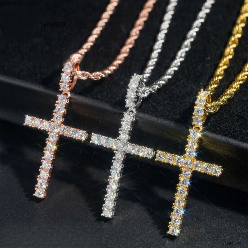 Read Shipping Hip Hop Jewelry Vvs Sier Moissanite Iced Out Cross Pendant With Chain