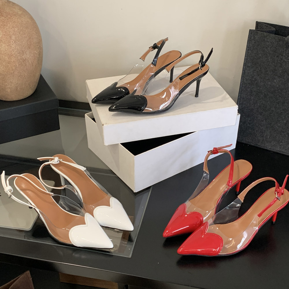Womens Peep Toe Sandals Summer 2025 Heart 7CM Peep Toe Mid High Heel French Pointed Toe Sandals to Match Skirts 250905