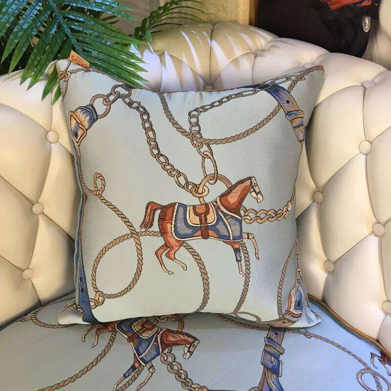 Horse Chain Pillows Cushion Orange Ivory Green Satin Jacquard Decorative Pillow Cover For Sofa 45 50x50 Home Deco