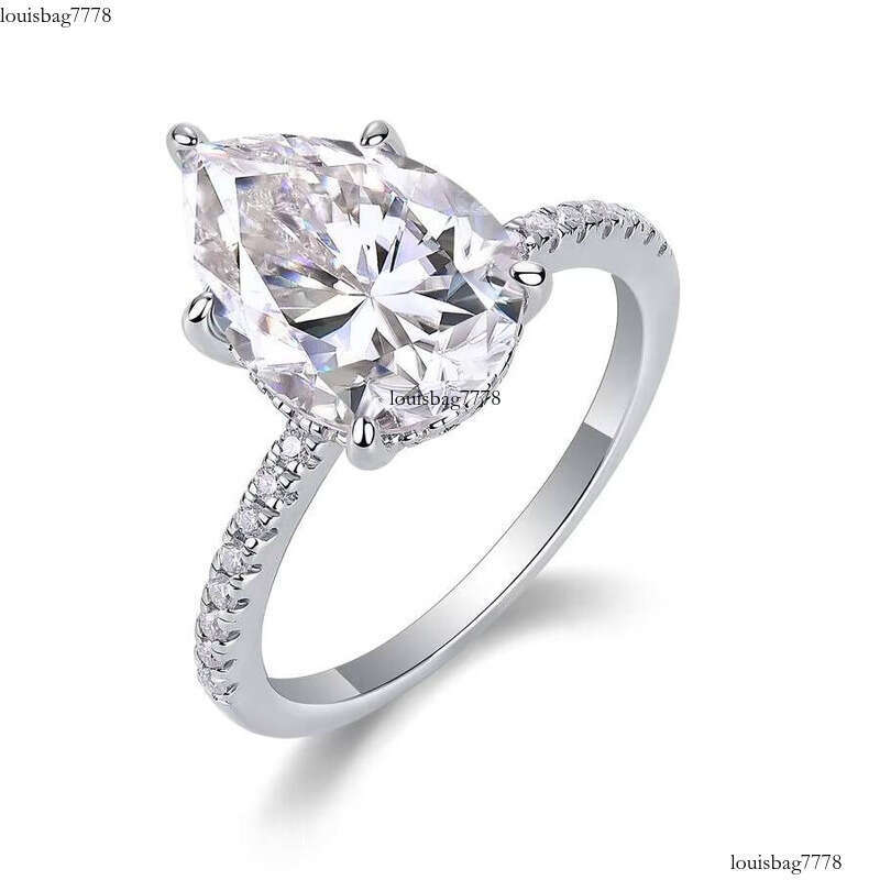 Women's Pear Cut Silicon Stone Ring GRA Certified S Silver Micro Pave Setting Laboratory Created