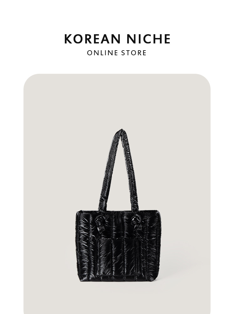 Autumn/Winter New Korean-Style Down Cotton Jacket, Small-Batch Design Single-Shoulder Handbag Large-Capacity Commuting Tote Bag