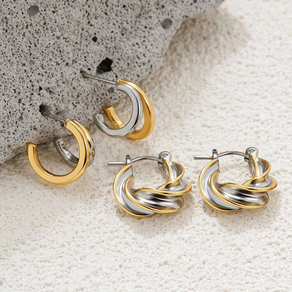 Vintage Gold&Sier Plated Twisted Hoop Earrings for Women Fashion Mixed Color Double Layer Small Hoops Ear Buckle Jewelry