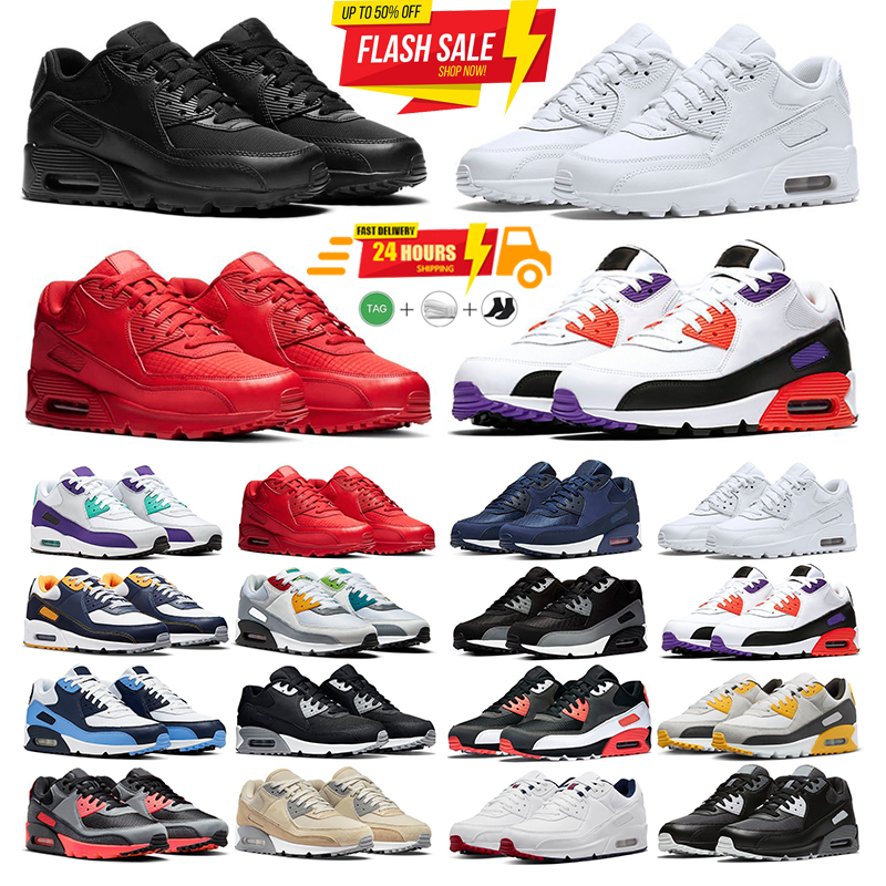 Trainers 90 Sports Casual Shoes 90s Men Women Triple White Black Red Wolf Grey Polka Dot Infrared Running Recraft Leathers Mesh Laser Blue Tennis sneakers CT4352-103