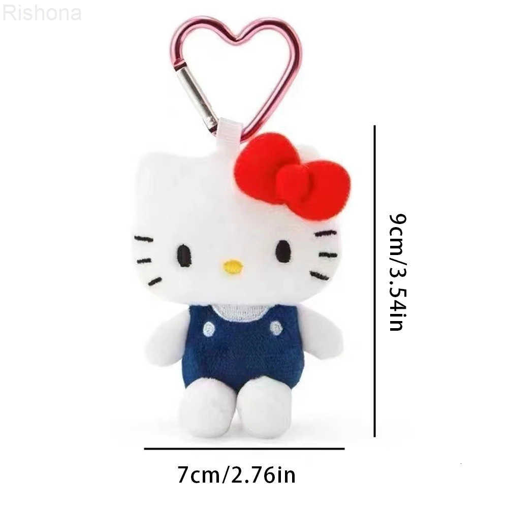 Sanrio MINISO Cute Women Hello Kitty Bag Pendant Pink Bow Cat Plush Doll Charm Keychain Student Backpack Accessories Girls Gifts L250930