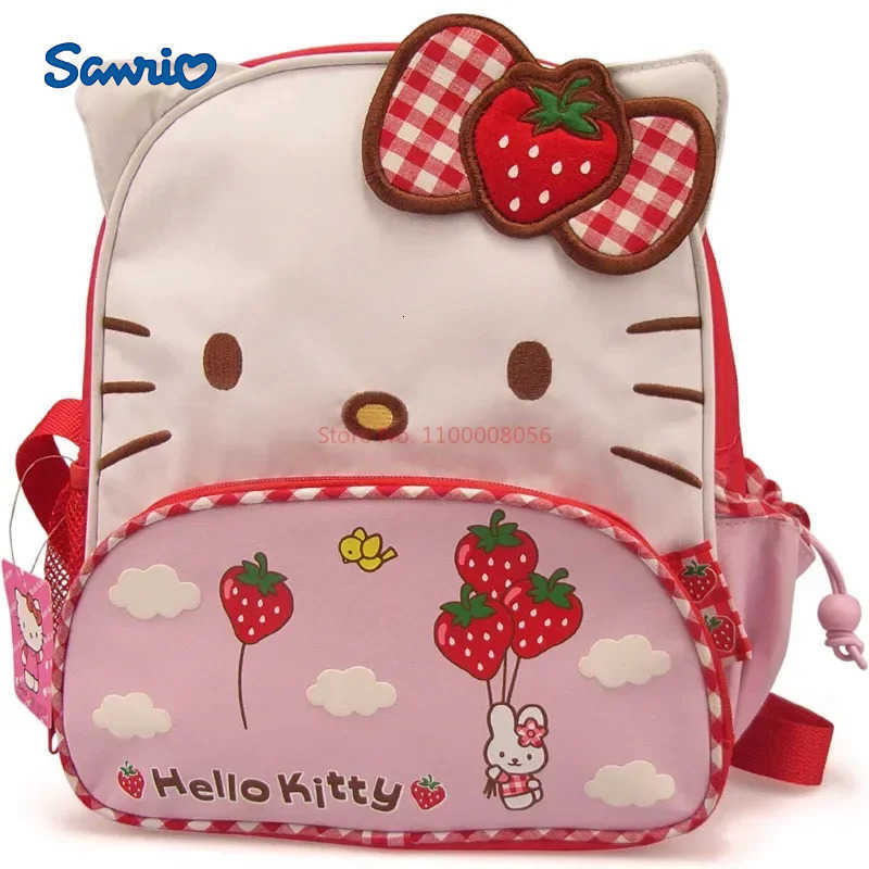 Sanrio Hello Kitty Cute Cartoon Kindergarten Schoolbag Strawberry Bow Backpack Thickened Oxford Cloth Girl Kawaii Backpack Gift L250930