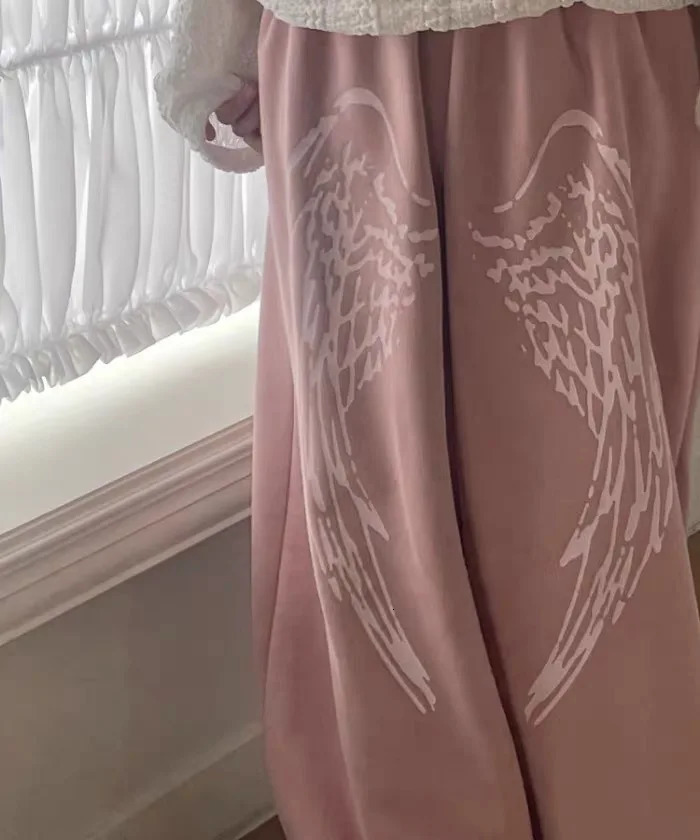 Pattern Wing Personality Angel Printed Baggy SweatPants Fresh Retro Korean Street Wide Leg Pants for Womens Y2k Cargo Pants 250922 - view 5
