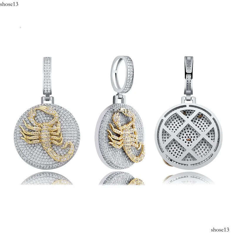New Trendy Hip Hop Gold Sier Color Prong Setting CZ Scorpion Pendant Necklace with 24inch Rope Chain for Men Women