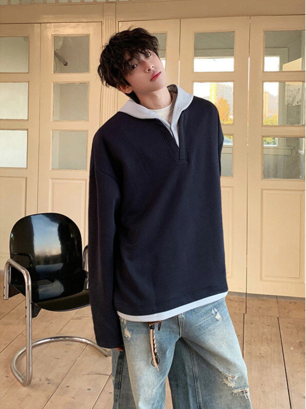 1A1698 Sweatshirts for men spring 2025 new styles for inner wear loose heavyweight
