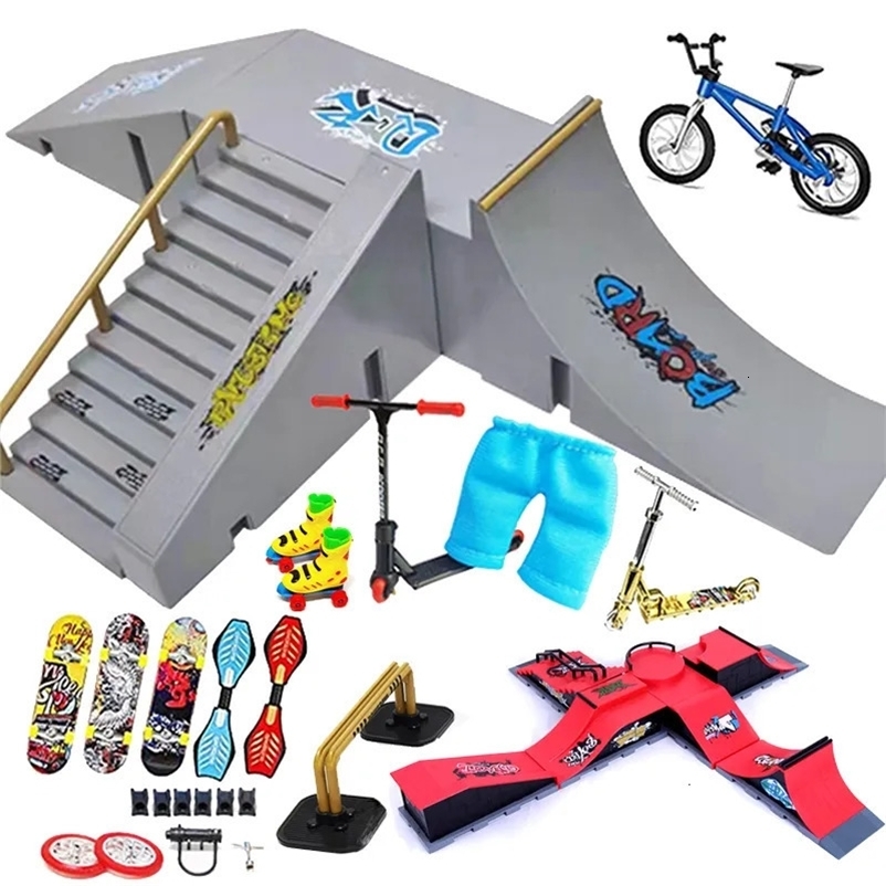 Novelty Games Tech Finger Skateboard Kit Bike BMX Mini Two Wheel Scooter Board Skate Fingers Sport Training Props Ramps Park Toys 231021bj