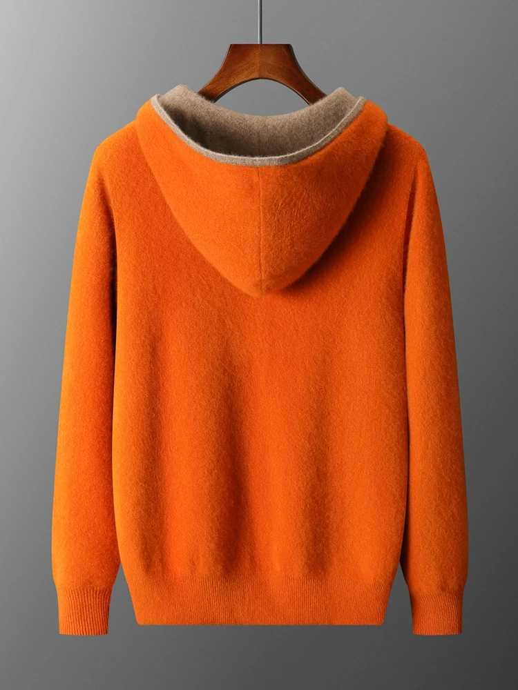 Autumn Winter Men Sweater Double Sided Hoodie Jacket 00 Merino Wool Cardigan Sweater Clothes Casual Warm Color Collision Coat W250930