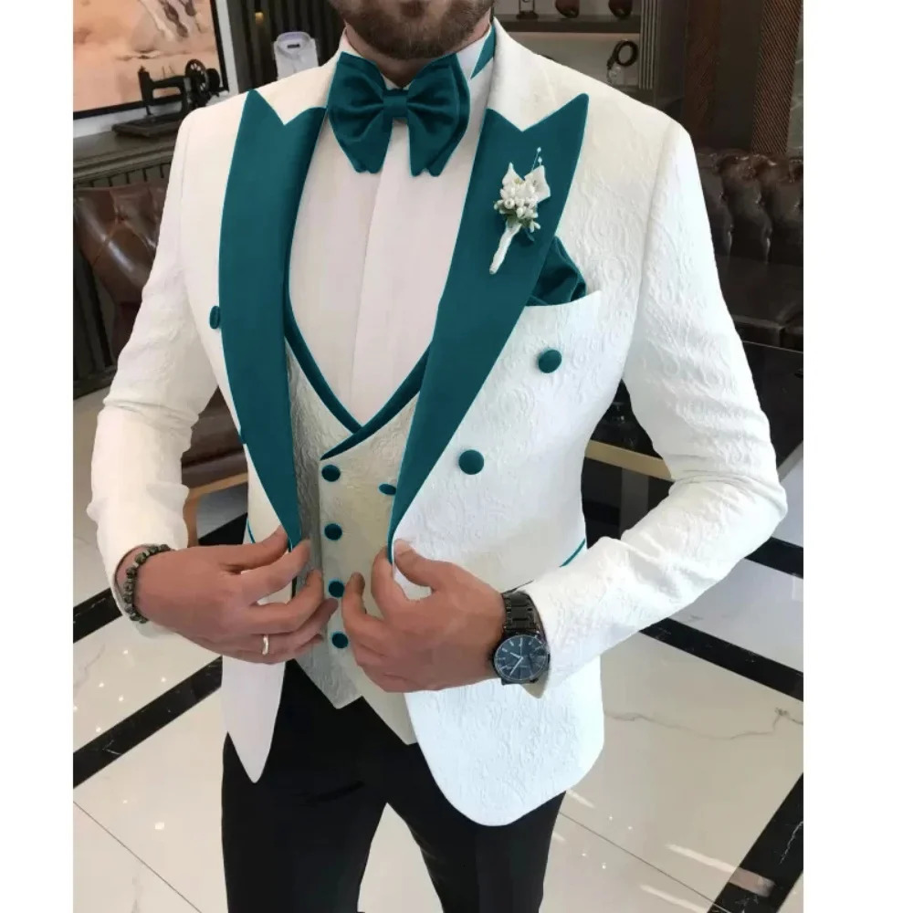 Floral Wedding Suits for Men Double Breasted Jacket with Vest Pants 3 Pieces Lapel Groom Tuxedo Male Fashion Suit 250922