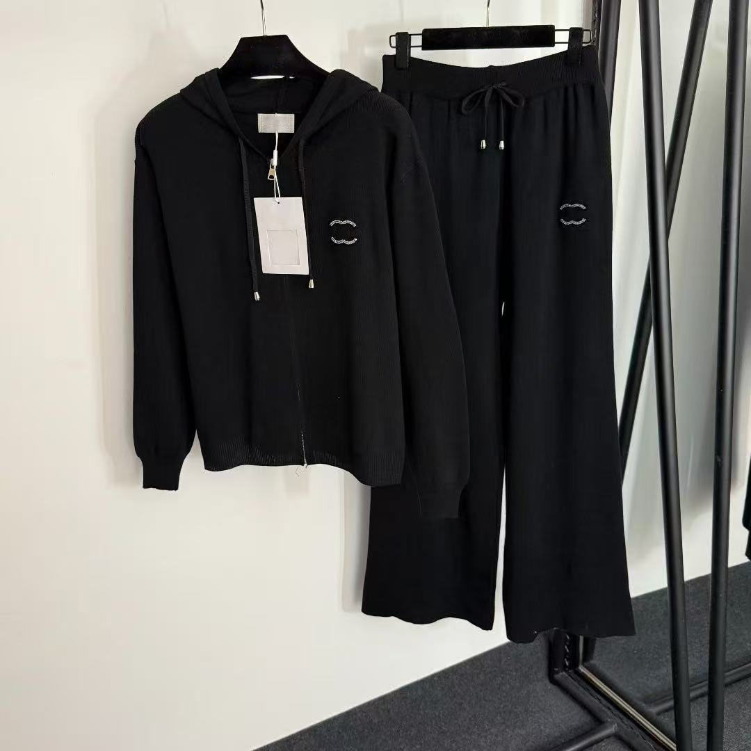 Women's Two Piece Pants Womens Knitted Set long Sleeve Two Piece Set Letter Embroidered Designer Womens Casual Pants Set Fashion Round Neck Sportswear