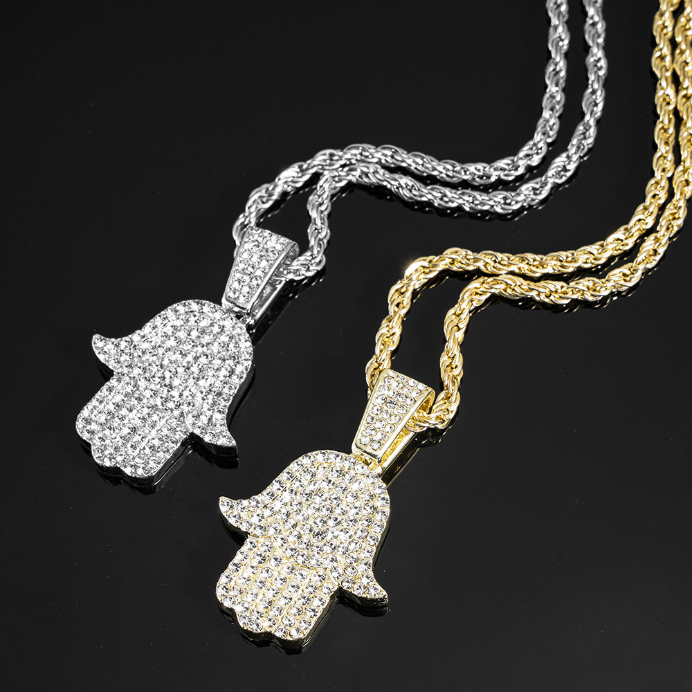 Ice Out Shining Hamsa Hand Pendant Necklace S925 Silver Charm Mens Hip Hop Jewelry Passes Diamond Test 240810