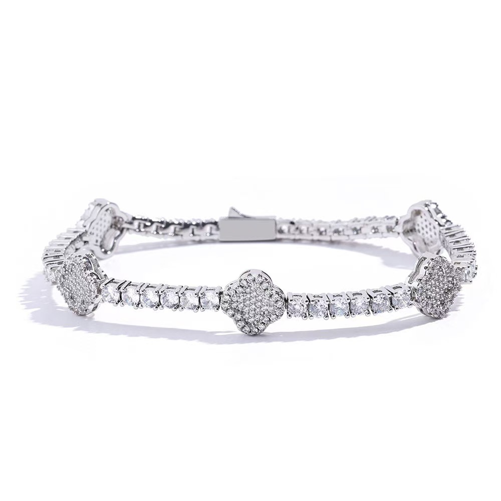 Hip Hop Ice Dia Four Leaf Clover Sier VVS Tennis Bracelet GRA Moissanite Bracelets Bangles